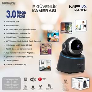 CONCORD MPİA KAREN 3MP İP WİFİ FULL HD 10 LED GECE GÖRÜŞLÜ HAREKETLİ KAMERA