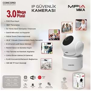 CONCORD MPİA MİKA 3MP İP WİFİ FULL HD 10 LED GECE GÖRÜŞLÜ HAREKETLİ KAMERA