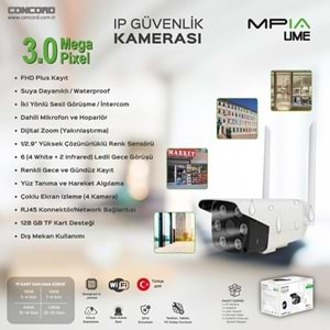 CONCORD MPİA UME 3MP İP WİFİ FULL HD SUYA DAYANIKLI 6 LED GECE GÖRÜŞLÜ 2 ANTENLİ KAMERA