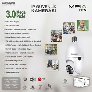 CONCORD MPİA REN 3MP İP WİFİ FULL HD 8 LED GECE GÖRÜŞLÜ HAREKETLİ KAMERA