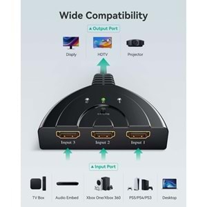 TELSAN HS3 4Kx2K ULTRA HD 3 Port Kablolu HDMİ Switch Çoklayıcı Çoğaltıcı Splitter 3 Giriş 1 Çıkış