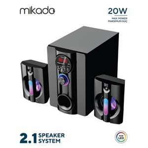 Mikado MD-95BT 2+1 20W Siyah Multimedya FM/BT/SD/USB Speaker Hoparlör