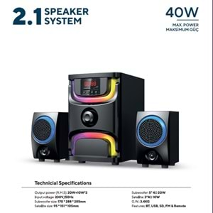 Mikado MD-96BT 2+1 40W Siyah Multimedya FM/BT/SD/USB Speaker Hoparlör