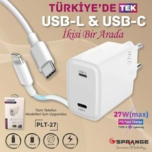 SPRANGE PLT-27 TYPE-C + LİGHTNİNG YENİ NESİL PD 27W 3A ŞARJ ALETİ TAKIM