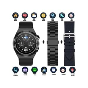 TELSAN G3 Max Poische Design Metal/Deri Kordon 46MM NFC/Siri/Takip Özellikli Premium Akıllı Saat (3 KORDON)