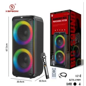 TELSAN KTS-1909 SD/USB/FM 16inc KUMANDALI MİKROFONLU BLUETOOTH RGB IŞIKLI MÜZİK KUTUSU