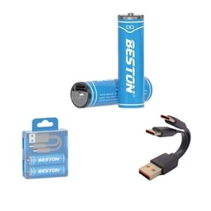 Beston Pil P2-02C-AA Şarj Edilebilir 2'Li 1.5V AA Usb Type-C Şarj Kablolu Kalın Pil