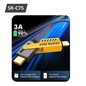 Sprange SR-C75 Hızlı Şarj Data Şarj Kablosu Usb-a Type-c İphone Pd27w 75w 1 Metre Örgülü