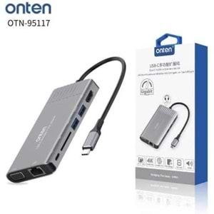 ONTEN OTN-95117 TYPE-C TO USB 3.0 x 2 SD/TF Card reader 4K HDMI / VGA Jack 3.5mm Gigabit Lan C (PD) 8İN1 Port