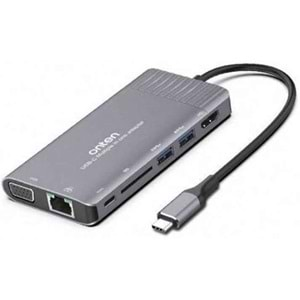 ONTEN OTN-95117 TYPE-C TO USB 3.0 x 2 SD/TF Card reader 4K HDMI / VGA Jack 3.5mm Gigabit Lan C (PD) 8İN1 Port