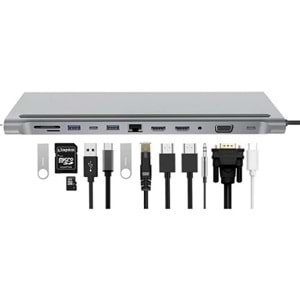TELSAN TLS-37 TYPE-C TO HDTV HDMI 4K 30HZ + VGA + 2 TYPE-C + 4 USB + RJ45 LAN + AUDİO + SD + TF 12IN1