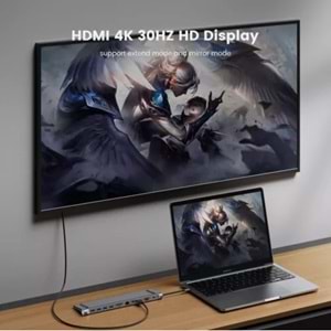 TELSAN TLS-37 TYPE-C TO HDTV HDMI 4K 30HZ + VGA + 2 TYPE-C + 4 USB + RJ45 LAN + AUDİO + SD + TF 12IN1