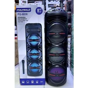 POLYGOLD PG-8838 SD/USB/FM 28inc KUMANDALI KABLOSUZ MİKROFONLU BLUETOOTH RGB IŞIKLI MÜZİK KUTUSU
