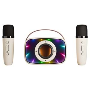 Mikado MD-57BT Endless 5W Bej TF + USB + AUX + BT Destekli 2 Wireless Karaoke Mikrofon 1200mAh Taşınabilir Speaker