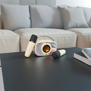 Mikado MD-57BT Endless 5W Bej TF + USB + AUX + BT Destekli 2 Wireless Karaoke Mikrofon 1200mAh Taşınabilir Speaker