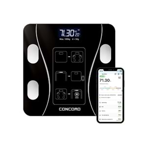 Concord C-W01 Mobil Uygulama İle Takip Led Göstergeli Dijital Akıllı Bluetooth Baskül