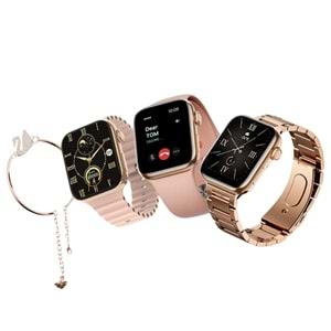 TELSAN G39 ROSE GOLD BAYAN KÜPE YÜZÜK BİLEKLİK HEDİYELİ AKILLI SAAT 3 KORDON
