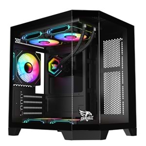 GAMEAGLE EDGE SİYAH COMPACT +80 BRONZE 750W POWER + 240MM SIVI SOĞUTMA + 3 ADET ARGB KUMANDALI AKVARYUM KASA SİYAH