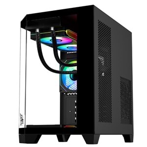 GAMEAGLE EDGE SİYAH COMPACT +80 BRONZE 750W POWER + 240MM SIVI SOĞUTMA + 3 ADET ARGB KUMANDALI AKVARYUM KASA SİYAH