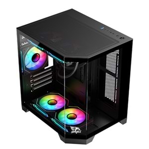 GAMEAGLE EDGE SİYAH COMPACT +80 BRONZE 750W POWER + 240MM SIVI SOĞUTMA + 3 ADET ARGB KUMANDALI AKVARYUM KASA SİYAH