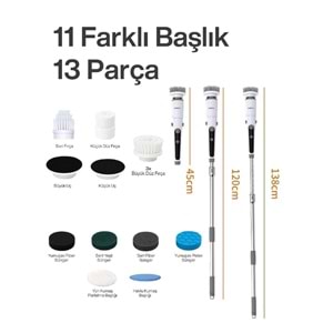 MPIA BC-4 Şarj Edilebilir Elektrikli Temizlik Fırçası – 17 Parça Çok Amaçlı Set (Mutfak, Banyo, Araç)