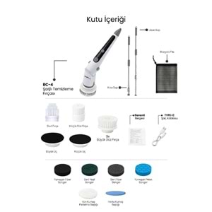MPIA BC-4 Şarj Edilebilir Elektrikli Temizlik Fırçası – 17 Parça Çok Amaçlı Set (Mutfak, Banyo, Araç)