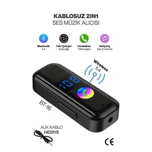 CONCORD BT-16 2IN1 Bluetooth Receiver | USB-Aux Kablo Ses Kontrol Ekran