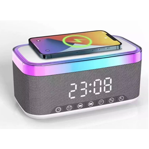 Jedel SA-148 1200mAh 10W Gri BT,USB,Kablosuz Şarjlı RGB-Gece Lambası Özellikli Alarmlı Saat Speaker