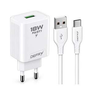 DEFRY DF-18T QUİCK 3.0 HIZLI ŞARJ 18W 3A USB TO TYPE-C ŞARJ ALETİ TAKIM