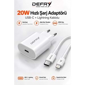 DEFRY DF-20LT TYPE-C TO LIGHTNING HIZLI ŞARJ 20W PD 3.0 FAST ŞARJ ALETİ TAKIM