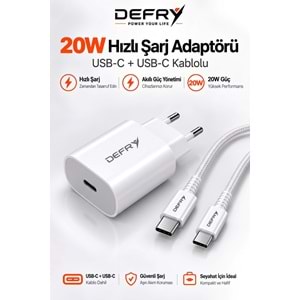 DEFRY DF-20TT TYPE-C TO TYPE-C HIZLI ŞARJ 20W PD 3.0 FAST ŞARJ ALETİ TAKIM