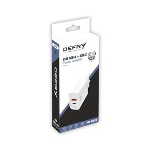 DEFRY DF-45 USB-A + USB-C PD 3.0 / QC 3.0 45W ÇİFT GİRİŞLİ SÜPER HIZLI ŞARJ ADAPTÖRÜ