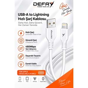 DEFRY DF-03L LIGHTNING TO USB-A 2.4A ŞARJ VE DATA KABLOSU