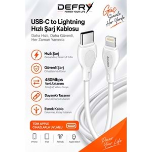 DEFRY DF-05LT LIGHTNING TO TYPE-C 3A ŞARJ VE DATA KABLOSU