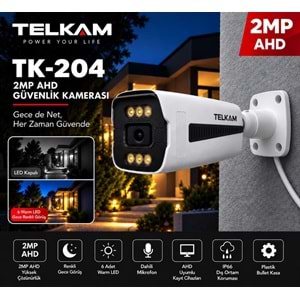 TELKAM TK-204 GECE RENKLİ GÖRÜŞ 2MP AHD BULLET 6 WARM LED SESLİ GÜVENLİK KAMERASI