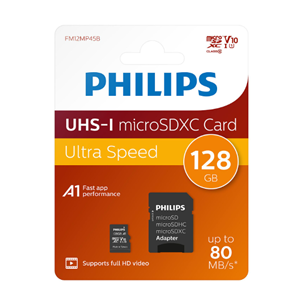 PHILIPS FM12MP45B/00 Micro SDXC Kart 128GB Class10 UHS-I U1 Adaptörlü