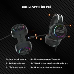 LECOO HT401 Kulak Üstü USB2.0 RGB LED Aydınlatmalı Kablolu Gaming Kulaklık Siyah
