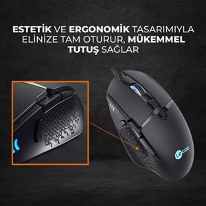 LECOO MG1101 Kablolu RGB LED Aydınlatmalı 6400DPI 8 Tuşlu Gaming Optik Mouse Siyah