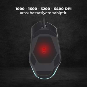 LECOO MG1101 Kablolu RGB LED Aydınlatmalı 6400DPI 8 Tuşlu Gaming Optik Mouse Siyah