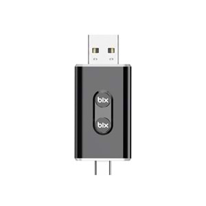 BIX CB02 2.4G/5G WiFi CarPlay Android Auto USB-A USB-C Çift Uçlu Hibrit Adaptör Siyah