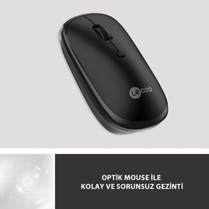 LECOO WS209 Dual Mod 2.4GHz WiFi + Bluetooth 6 Tuşlu 1600DPI Şarjlı Sessiz Kompakt Kablosuz Optik Mouse Siyah