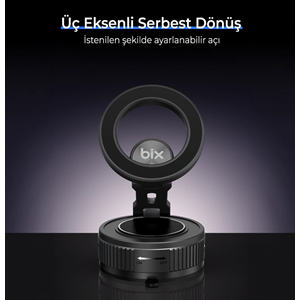 BIX BXCH12 360° Derece Dönebilen Vakumlu Manyetik Mıknatıslı Araç içi Telefon Tutucu - Siyah