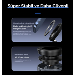 BIX BXCH12 360° Derece Dönebilen Vakumlu Manyetik Mıknatıslı Araç içi Telefon Tutucu - Siyah