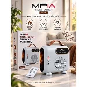 MPIA SS-10 THERMOHEAT 2000W Kumandalı Dijital Göstergeli Portatif Elektrikli Fanlı Isıtıcı