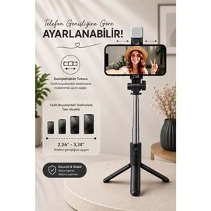TELSAN H1S Bluetooth Kumandalı Led Işıklı Selfie Çubuğu ve Tripod