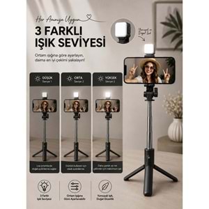 TELSAN H1S Bluetooth Kumandalı Led Işıklı Selfie Çubuğu ve Tripod