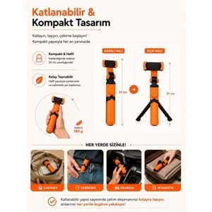 TELSAN XT-09 Bluetooth Kumandalı Selfie Çubuğu ve Tripod