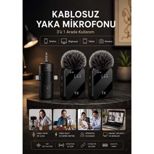 SPRANGE SM-12 TYPE-C / Lightning / 3.5 mm Aux Giriş 3IN1 Kablosuz Yaka Mikrofonu