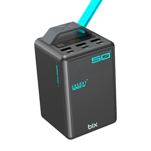 Bix PB5010W 50000mAh 100W Süper Hızlı Şarj Dijital Göstergeli 6 Portlu Powerbank Taşıma Askılı Taşınabilir Şarj Cihazı