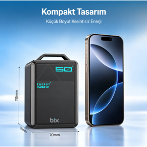 Bix PB5010W 50000mAh 100W Süper Hızlı Şarj Dijital Göstergeli 6 Portlu Powerbank Taşıma Askılı Taşınabilir Şarj Cihazı
